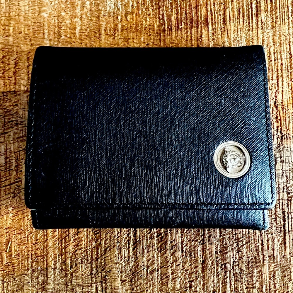 Black Versace leather Medusa head mens wallet.